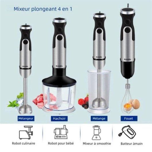 Mixeur plongeant Nobrand 0,8L 6 vitesses inox 220V noir