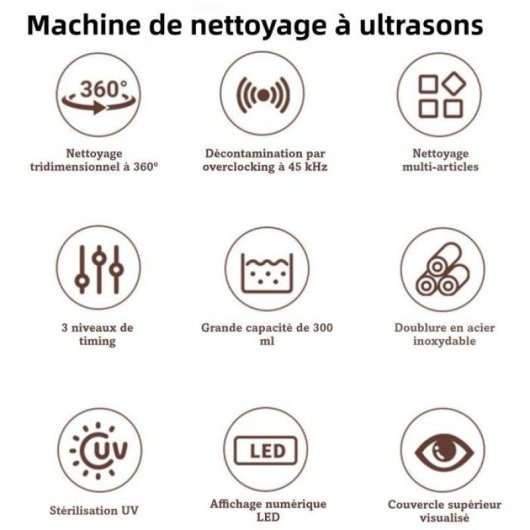 Nettoyeur ultrasonique UV Générique 501-700 ml 3 niveaux Blanc