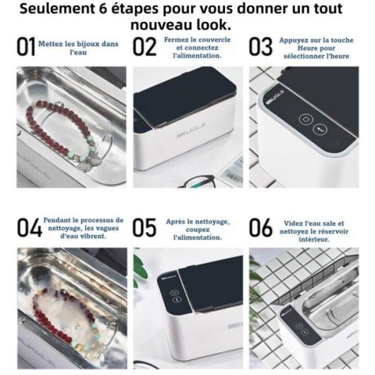 Nettoyeur Ultrasonique Écran Tactile 46 kHz 700 ml Acier Inox Blanc