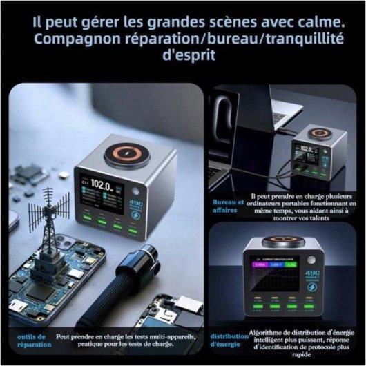 Station de charge Nobrand 140 W 8 ports + 15 W sans fil – ecran 2,8 pouces