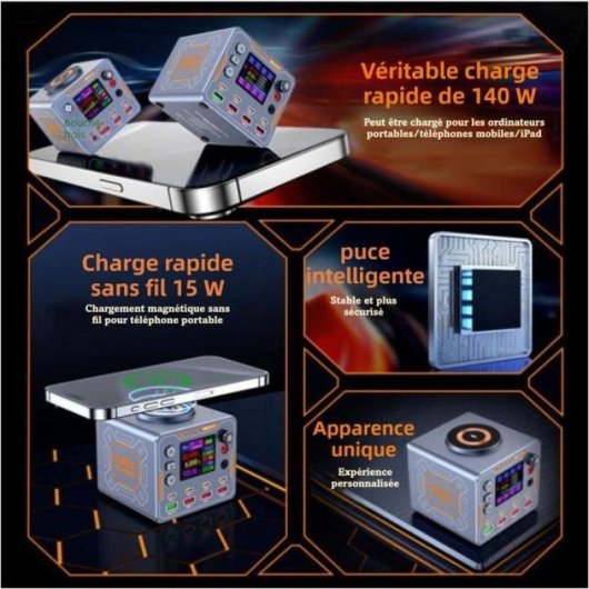 Station de charge Nobrand 140W 9 Ports USB PD QC Qi