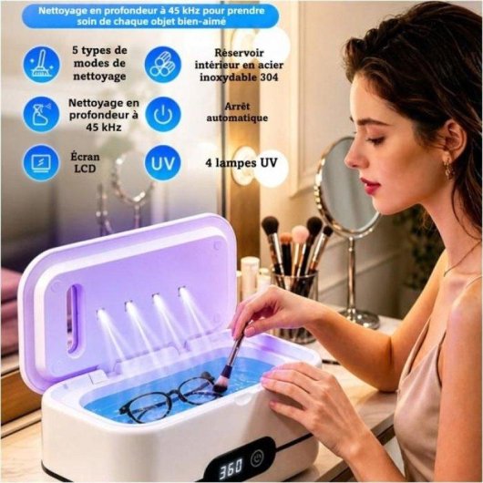 Nettoyeur à ultrasons Générique 4 UV, écran tactile LED, 5 niveaux, blanc