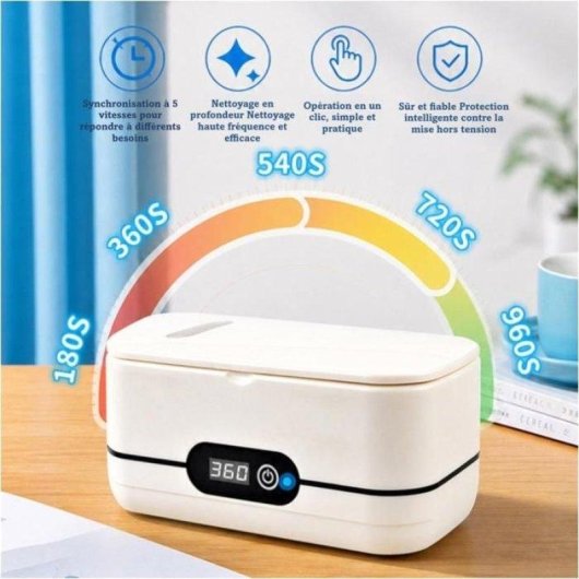 Nettoyeur à ultrasons Générique 4 UV, écran tactile LED, 5 niveaux, blanc