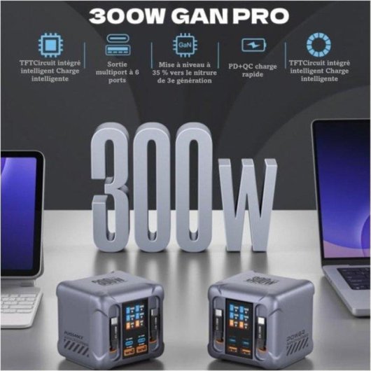 Station de charge Nobrand GaN 300W 6 ports écran TFT PD3.0 100W gris