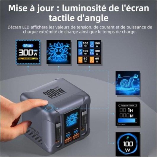 Station de charge Nobrand GaN 300W 6 ports écran TFT PD3.0 100W gris