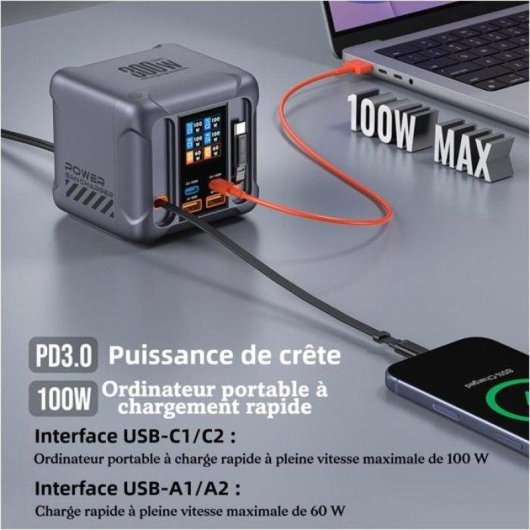 Station de charge Nobrand GaN 300W 6 ports écran TFT PD3.0 100W gris