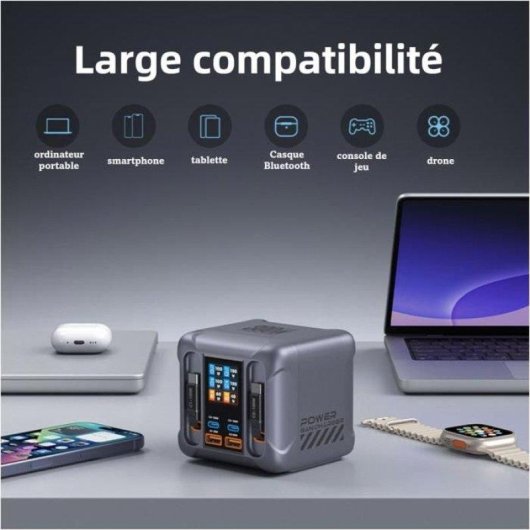 Station de charge Nobrand GaN 300W 6 ports écran TFT PD3.0 100W gris