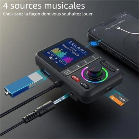 Lecteur MP3 Bluetooth voiture Nobrand QC3.0 OLED FM Hands-free
