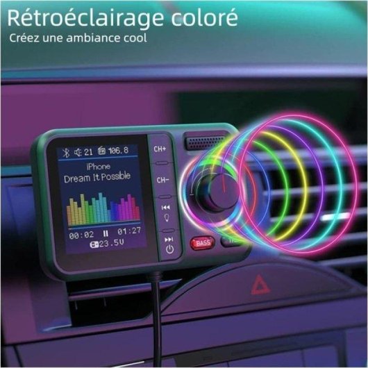 Lecteur MP3 Bluetooth voiture Nobrand QC3.0 OLED FM Hands-free
