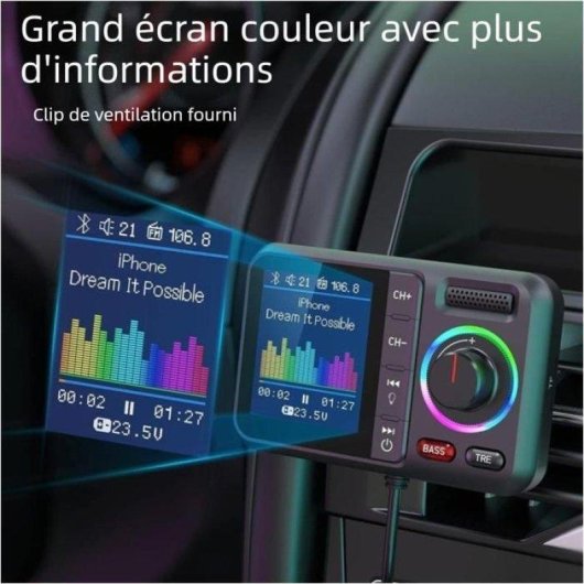 Lecteur MP3 Bluetooth voiture Nobrand QC3.0 OLED FM Hands-free