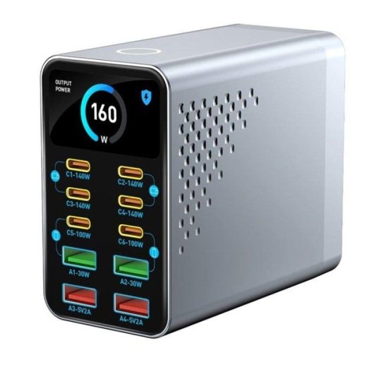 Station de charge Nobrand 160W 10 ports 6C+4A PD 140W GaN 1,47" gris argenté