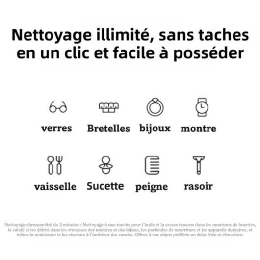 Nettoyeur ultrasonique Générique Lunettes Bijoux Inox 304 Portatif Blanc