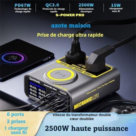 Multiprise Nobrand 2 prises 4 PD 2 QC 140 W sans fil 15 W grise