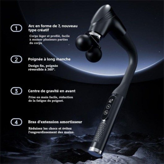 Pistolet de massage Nobrand double tête 12 vitesses USB-C noir