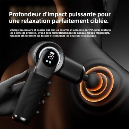 Pistolet de massage Nobrand 20 vitesses LCD USB-C 6 tetes noir