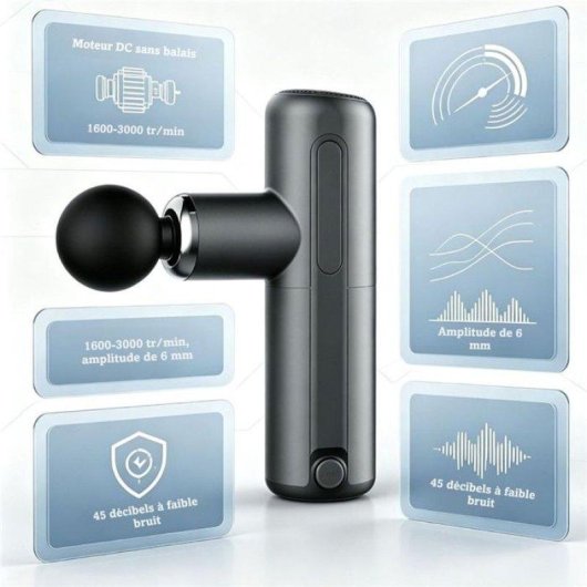 Pistolet de massage mini Nobrand 4 têtes 45 W 2000 mAh USB-C Noir