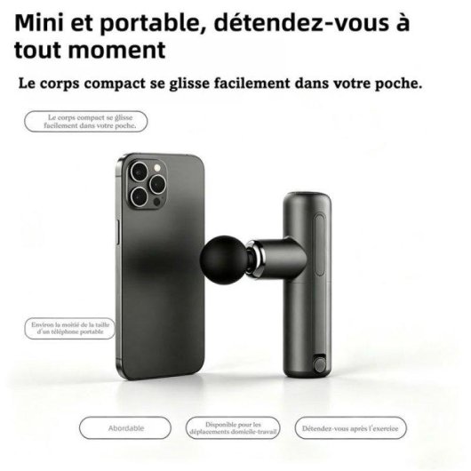Pistolet de massage mini Nobrand 4 têtes 45 W 2000 mAh USB-C Noir