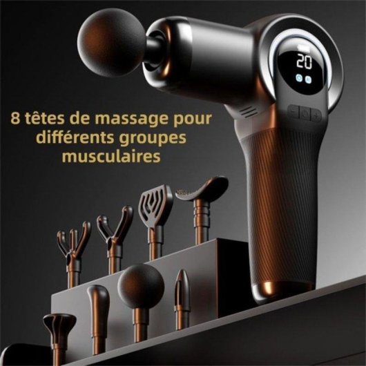 Pistolet de massage mini Nobrand 20 niveaux 6 têtes 2000 mAh gris