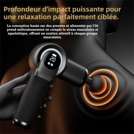 Pistolet de massage mini Nobrand 20 niveaux 6 têtes 2000 mAh gris