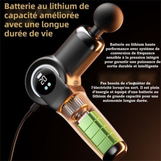 Pistolet de massage mini Nobrand 20 niveaux 6 têtes 2000 mAh gris
