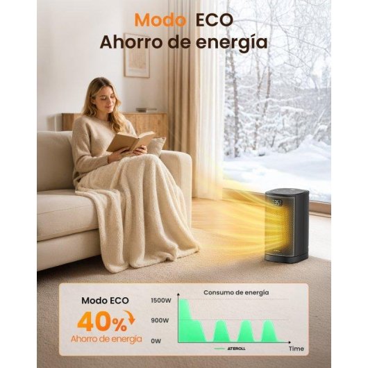 Chauffage ceramique Ateroll 1500W oscillant avec mode Eco
