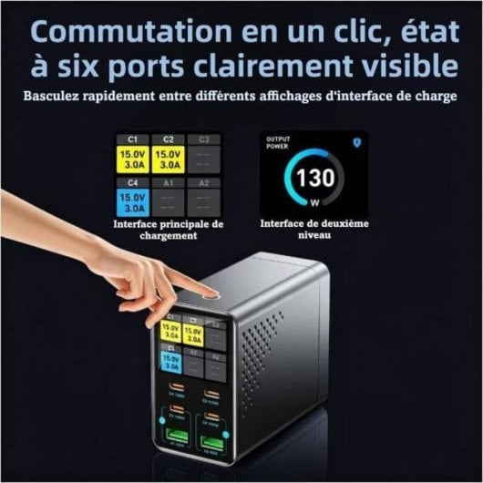 Station de charge Nobrand GaN 165W 6 appareils 4 USB-C 2 USB-A écran