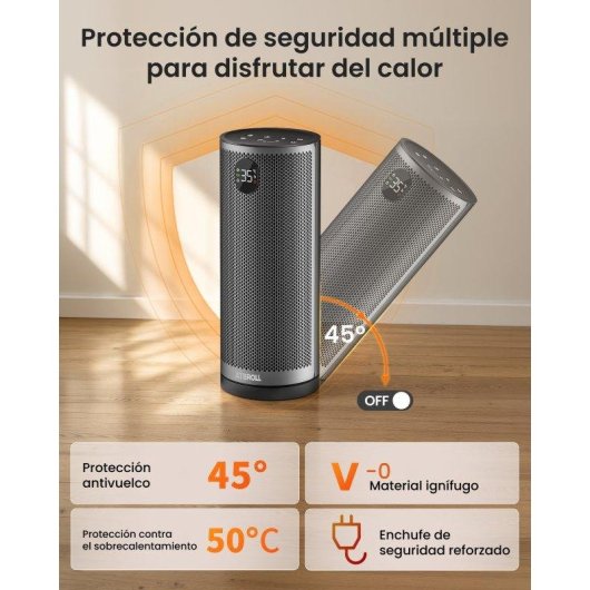 Chauffage céramique Ateroll oscillant 2000W avec télécommande, thermostat réglable