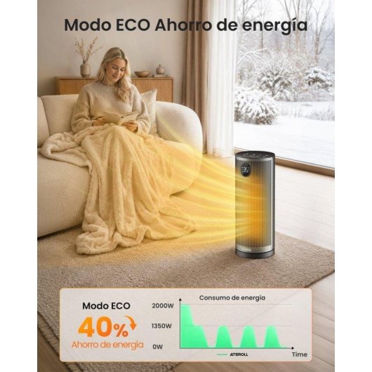 Chauffage céramique Ateroll oscillant 2000W avec télécommande, thermostat réglable