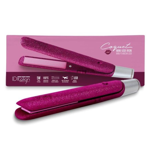 Plancha de pelo cerámica Italian Design Coquet 180 °C USB marrón y fucsia