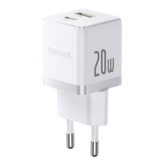 Cargador de pared Baseus Palm 20 W USB-C + USB-A Carga Rápida Blanco