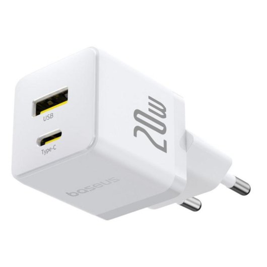 Cargador de pared Baseus Palm 20 W USB-C + USB-A Carga Rápida Blanco