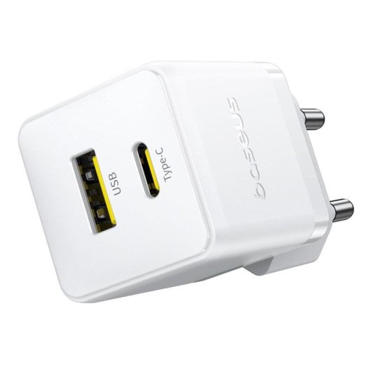 Cargador de pared Baseus Palm 20 W USB-C + USB-A Carga Rápida Blanco