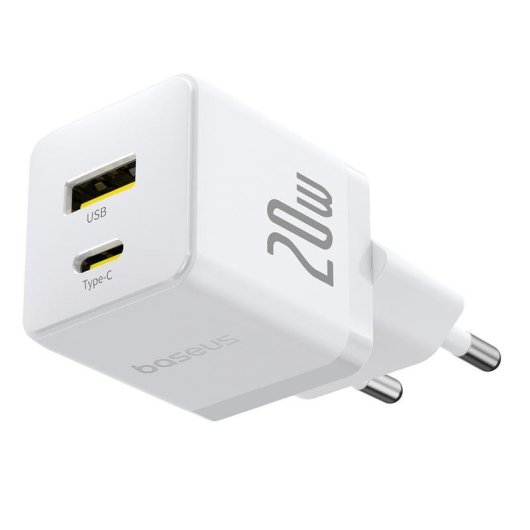 Cargador de pared Baseus Palm 20 W USB-C + USB-A Carga Rápida Blanco