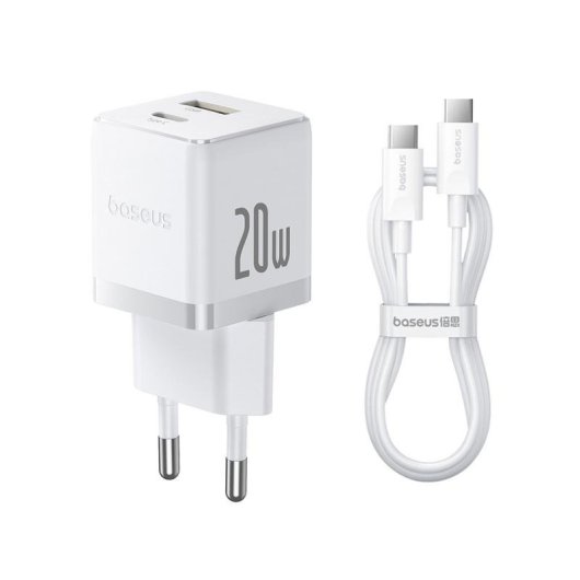 Cargador de pared Baseus Palm 20 W USB-C + USB-A Carga Rápida Blanco
