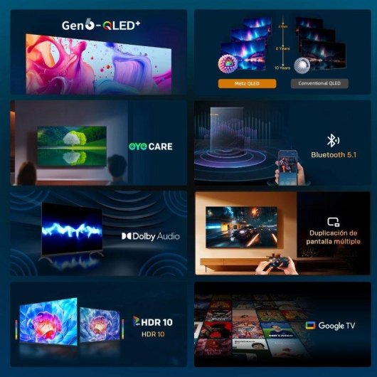 TV Metz QLED 32MQH7000Z 32" HD 60Hz Smart TV Google TV HDR10 Dolby Digital Plus
