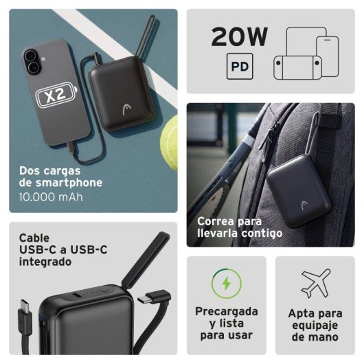 Power Bank Head Nomad 10000 mAh 20 W Apta para avión