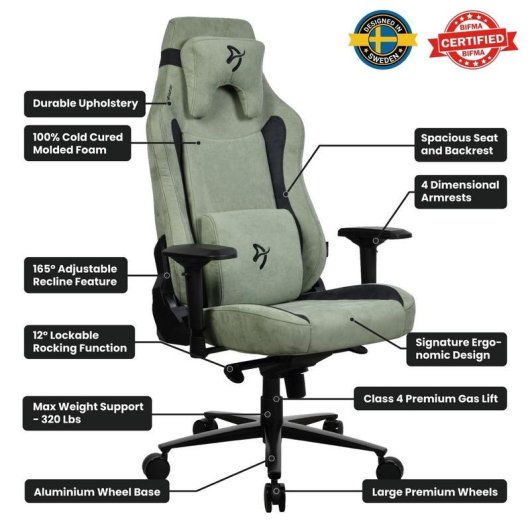 Silla para videojuegos Arozzi Vernazza XL Supersoft Verde bosque