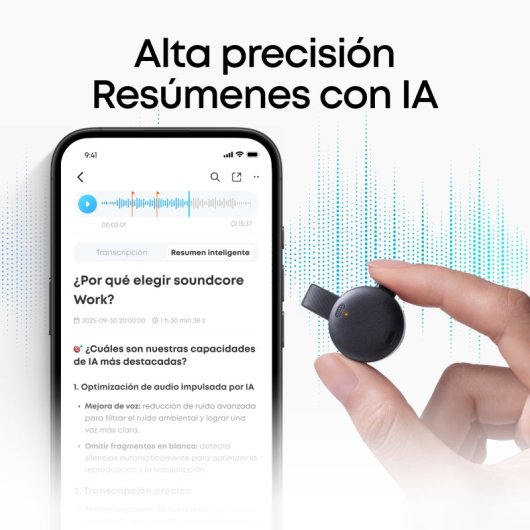 Dictáfono Anker Soundcore Work Negro 64 GB Transcripción con IA 32 h