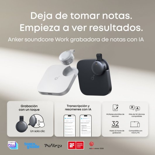 Dictáfono Anker Soundcore Work Negro 64 GB Transcripción con IA 32 h