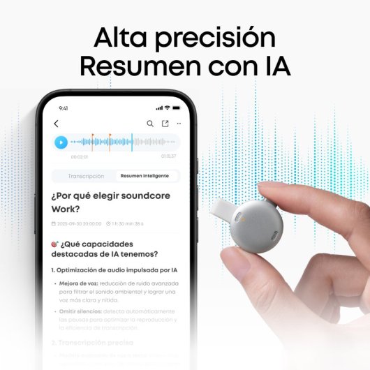 Grabadora de Voz Anker Soundcore Work con IA y Transcripción 64 GB Blanca