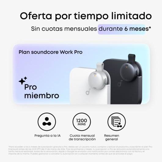 Grabadora de Voz Anker Soundcore Work con IA y Transcripción 64 GB Blanca