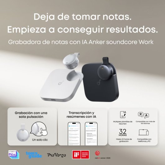 Grabadora de Voz Anker Soundcore Work con IA y Transcripción 64 GB Blanca