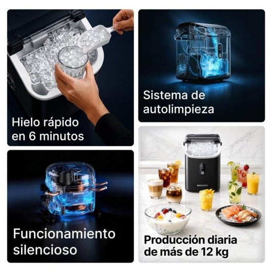 Máquina Para Fabricar Hielo Euhomy 15 kg/24h Granulado Negra