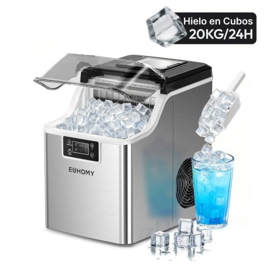 Máquina Para Fabricar Hielo Euhomy 20 kg/24 h Cubitos Cuadrados Autolimpieza Plata