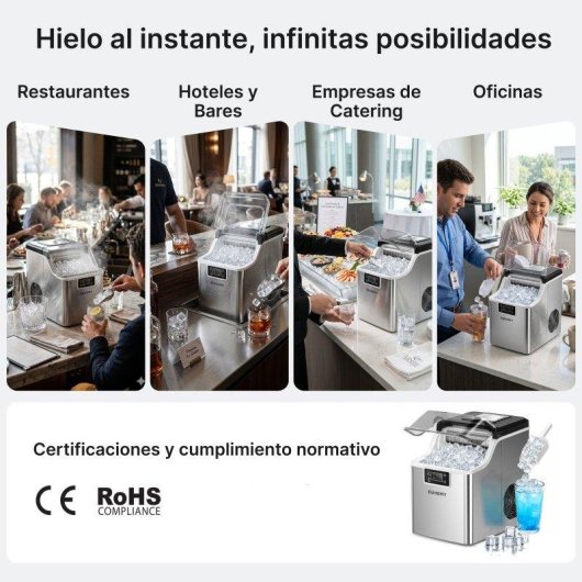Máquina Para Fabricar Hielo Euhomy 20 kg/24 h Cubitos Cuadrados Autolimpieza Plata