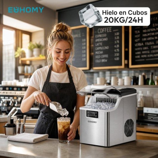 Máquina Para Fabricar Hielo Euhomy 20 kg/24 h Cubitos Cuadrados Autolimpieza Plata