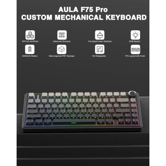 Tastatur AULA F75 Pro Gaming mechanisch 75% kabellos RGB Hot-Swap Reaper