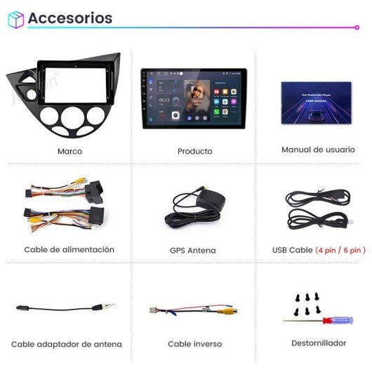 Multimedia Android JUNSUN para Ford Focus 1995-2001 9" 2 GB/64 GB GPS CarPlay WiFi
