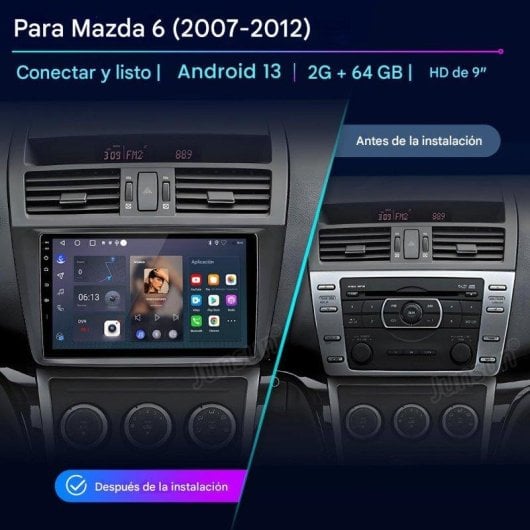 Multimedia de coche JUNSUN Mazda 6 Android 15 9" 2+64GB CarPlay WiFi DAB+