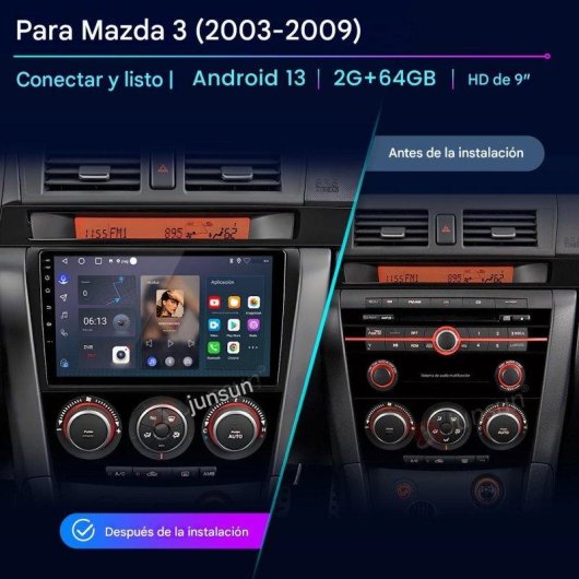 Autoradio JUNSUN Mazda 3 9 pouces Android 15 2+64 Go